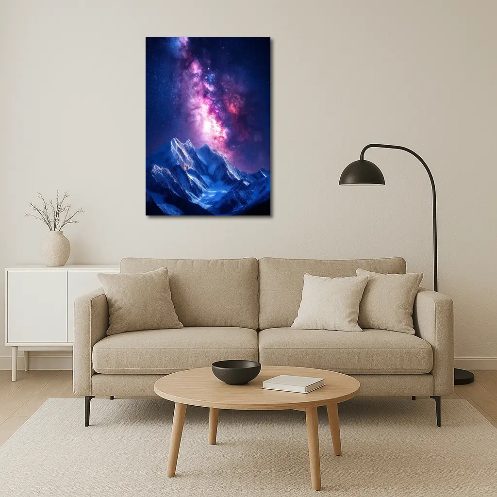Milky Way Galaxy Over Snowy Mountain Night – Wall Art