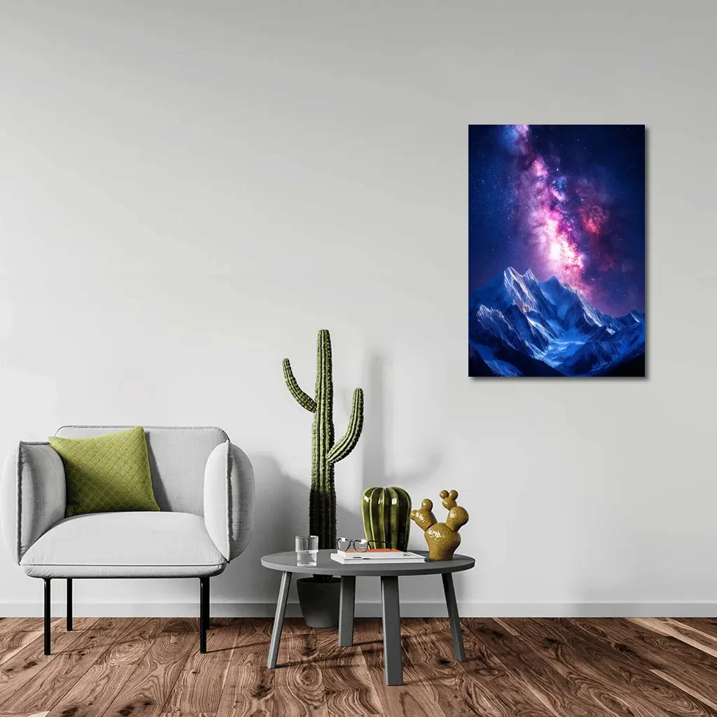Milky Way Galaxy Over Snowy Mountain Night – Wall Art