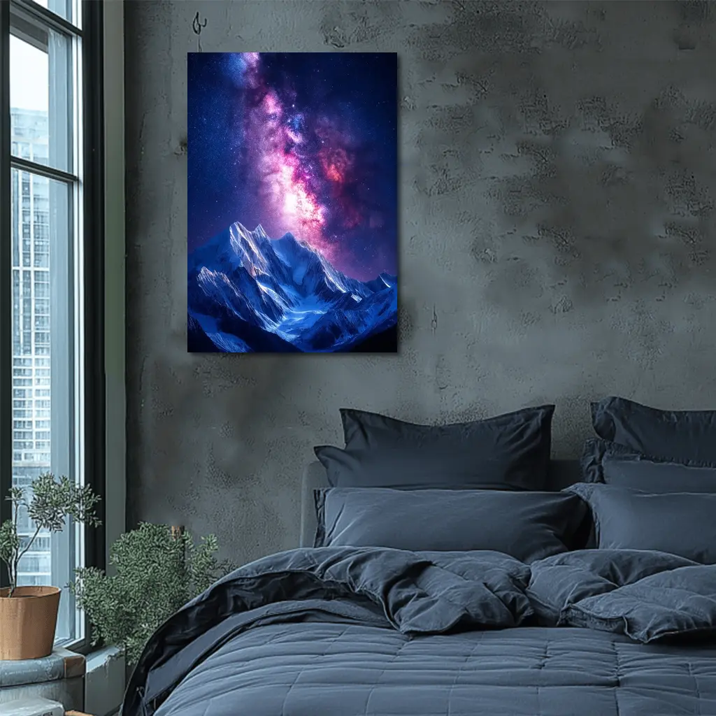 Milky Way Galaxy Over Snowy Mountain Night – Wall Art