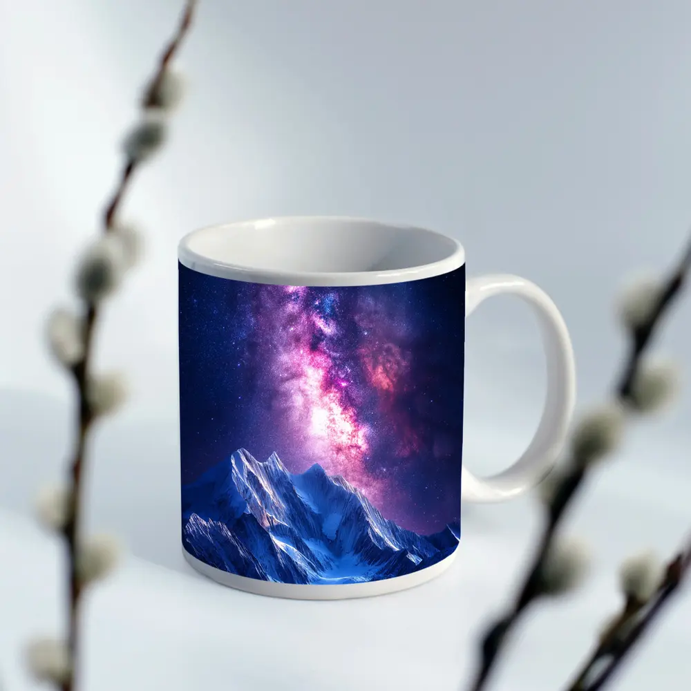 Milky Way Galaxy Over Snowy Mountain Night – Mugs