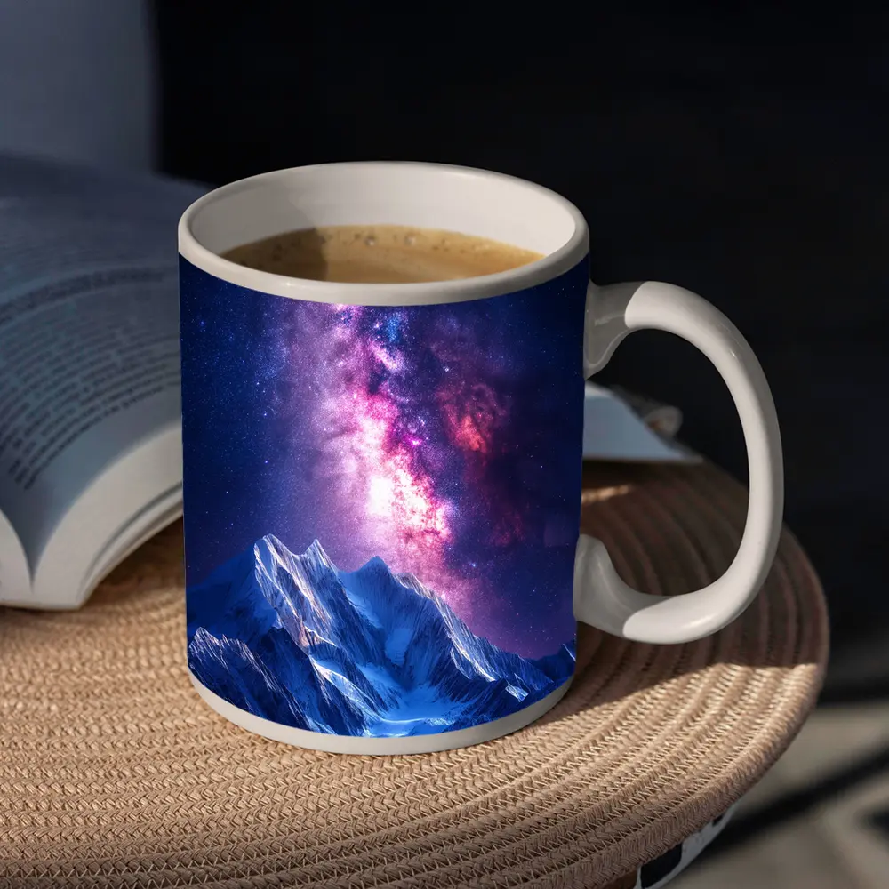 Milky Way Galaxy Over Snowy Mountain Night – Mugs