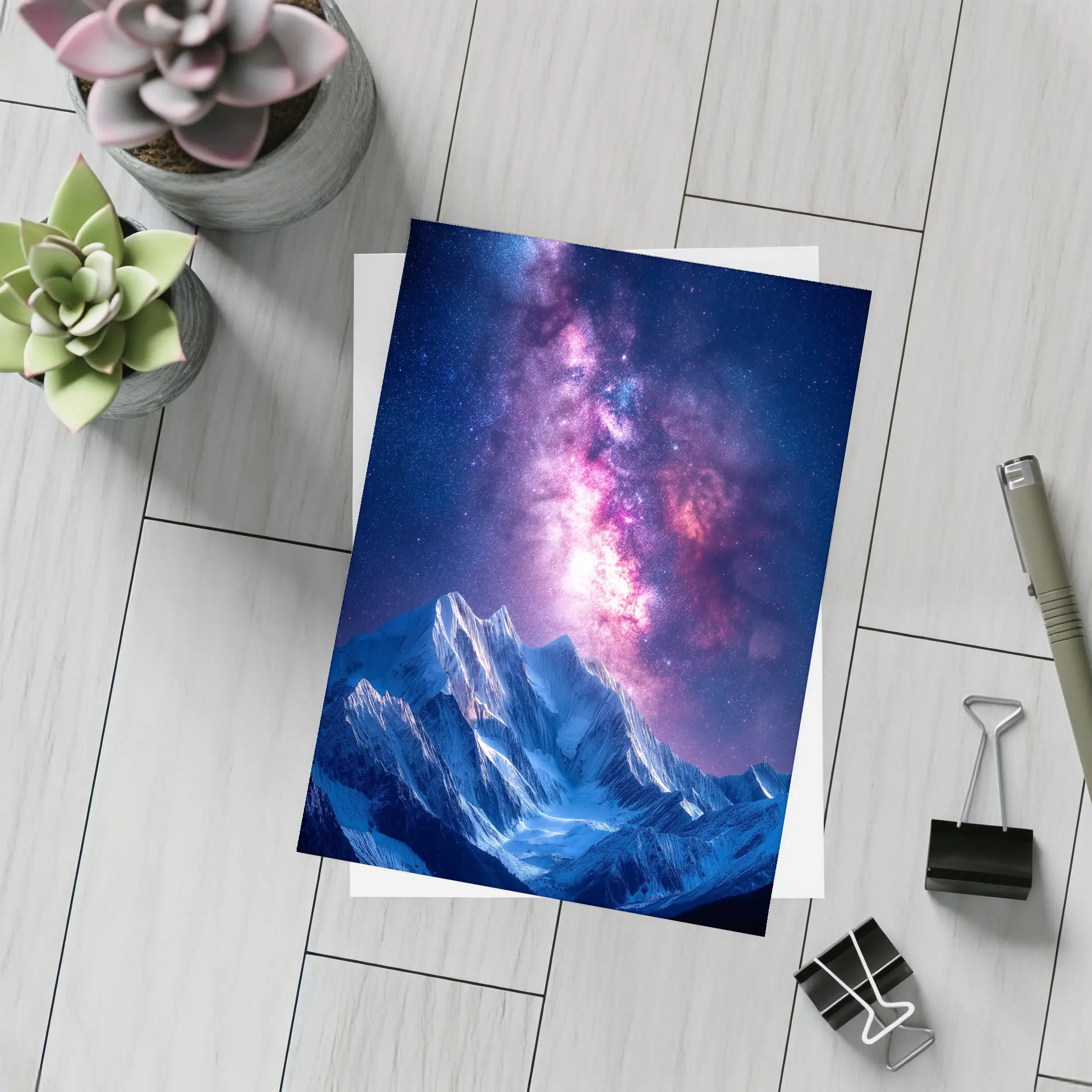 Milky Way Galaxy Over Snowy Mountain Night – Postcards