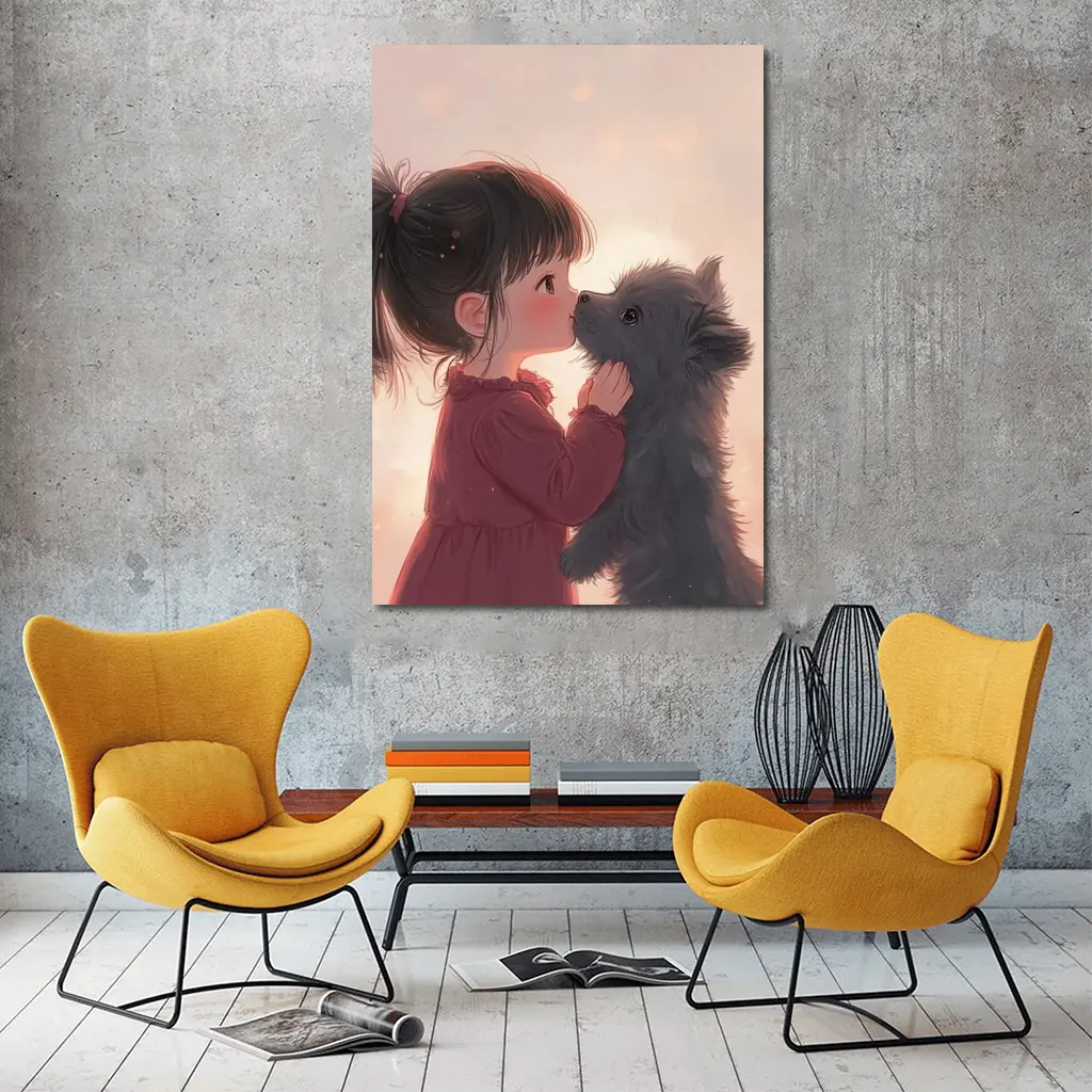 Little Girl and Puppy Anime Art – Wall Art