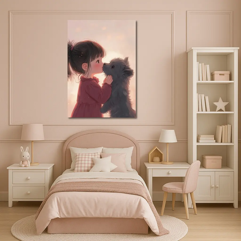 Little Girl and Puppy Anime Art – Wall Art