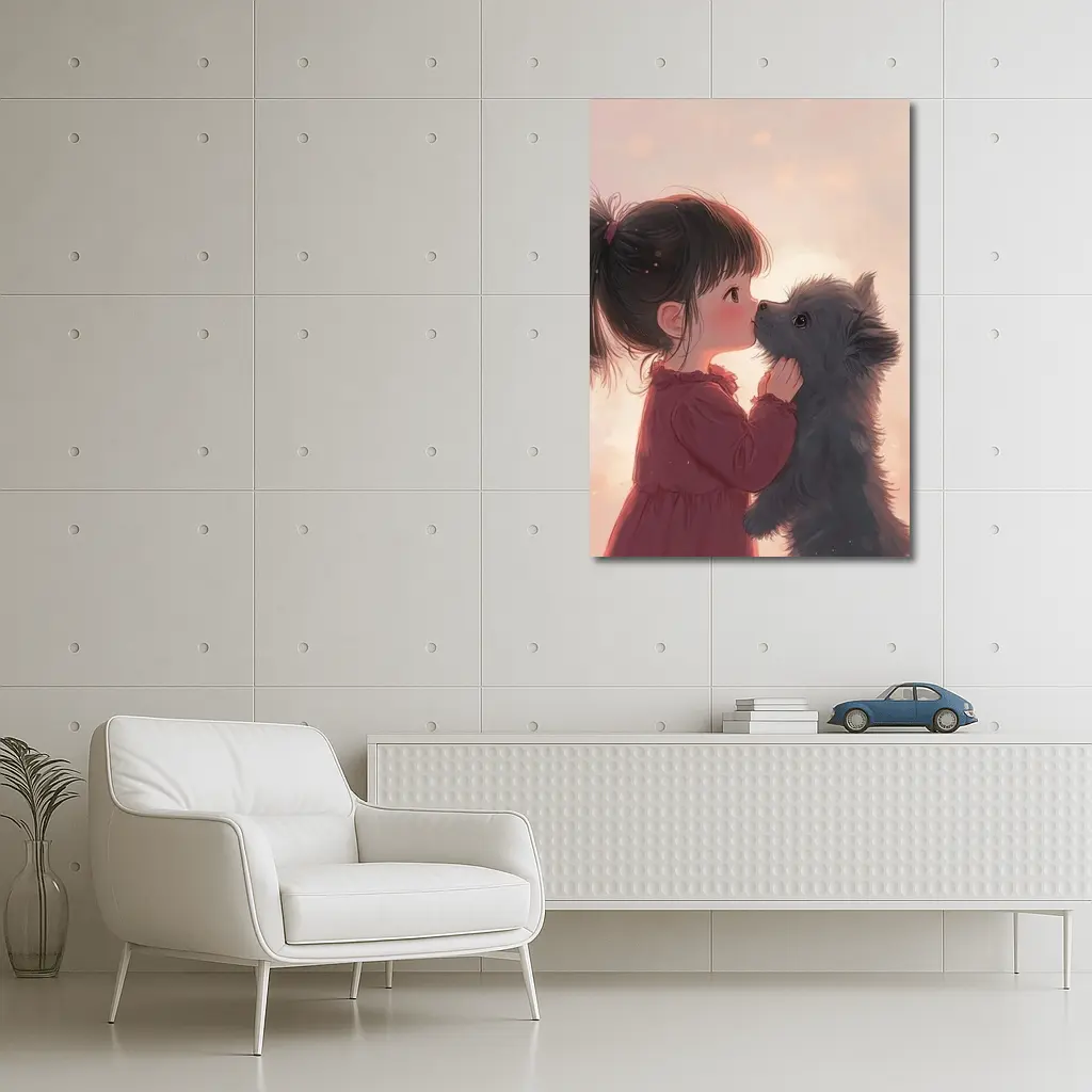 Little Girl and Puppy Anime Art – Wall Art