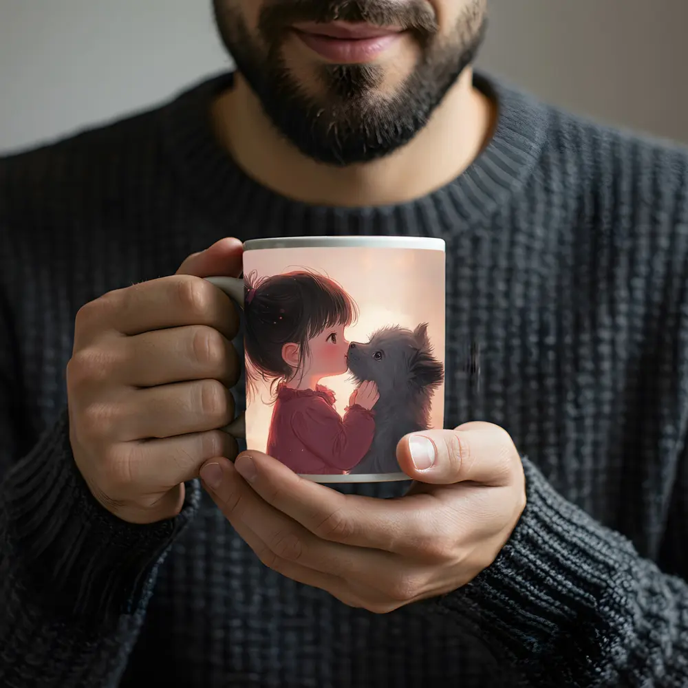Little Girl and Puppy Anime Art – Mugs