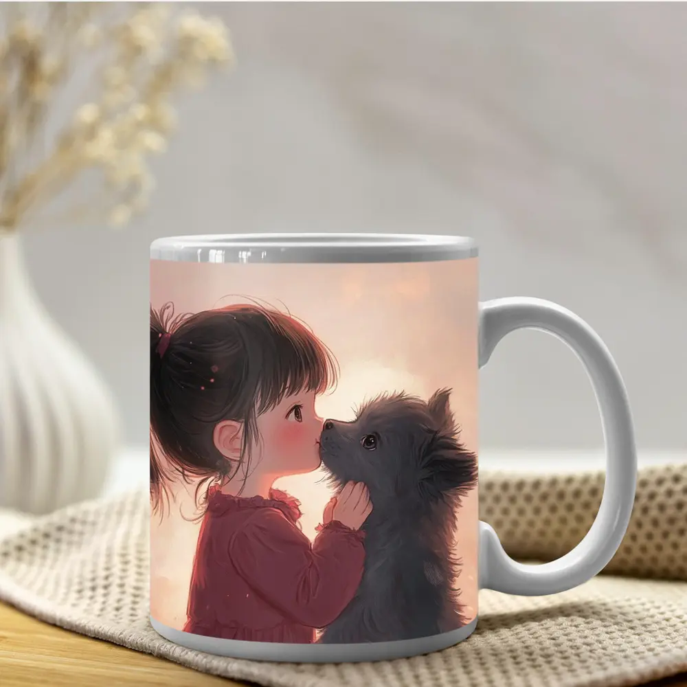 Little Girl and Puppy Anime Art – Mugs