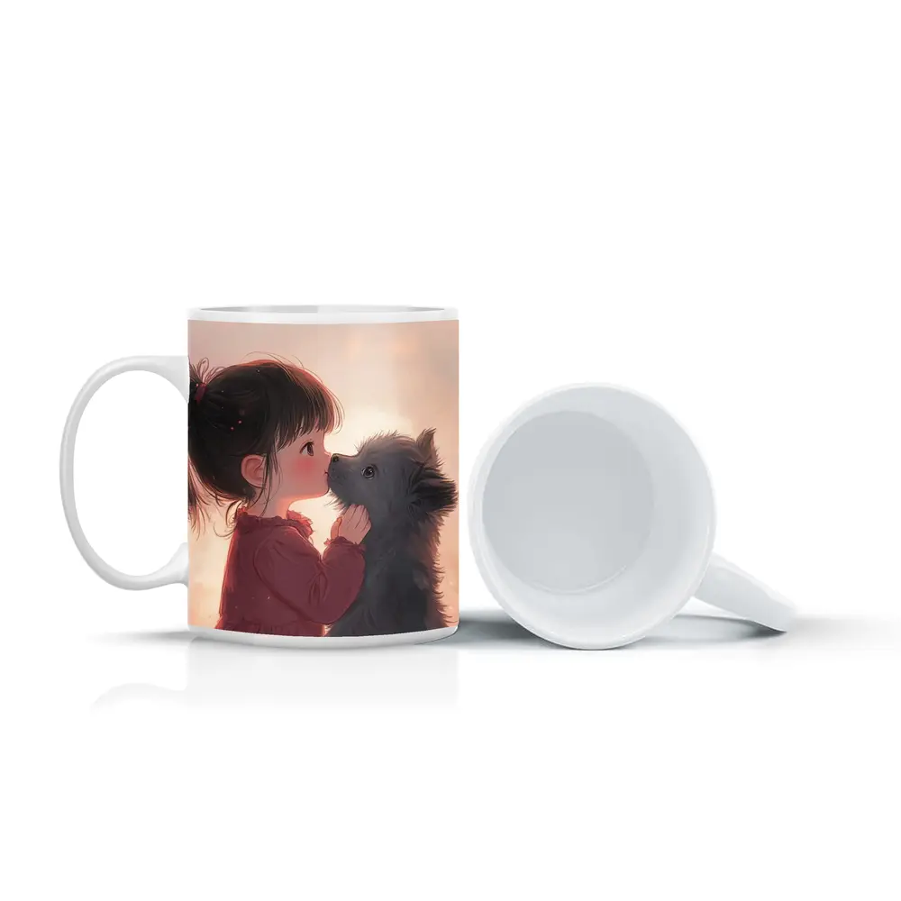 Little Girl and Puppy Anime Art – Mugs