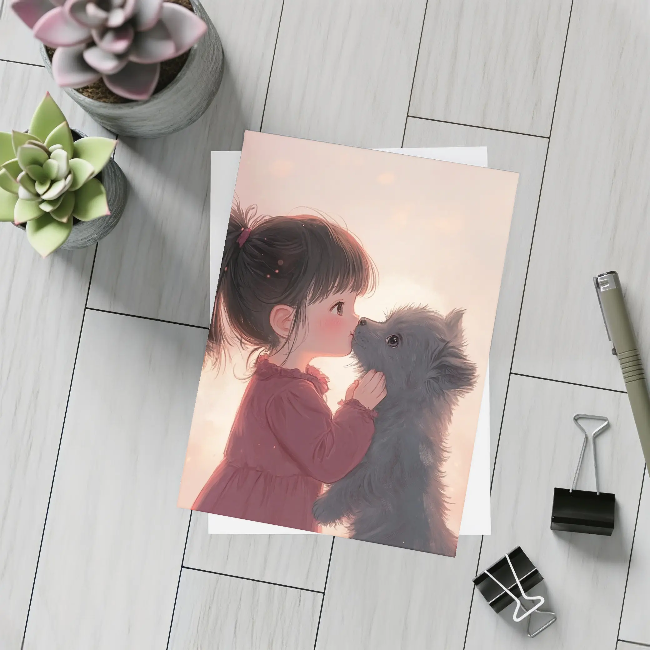 Little Girl and Puppy Anime Art – Postcards