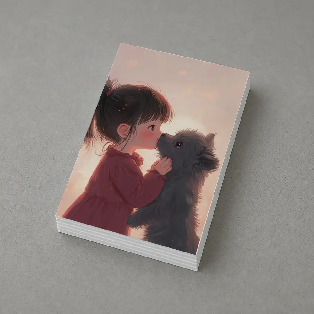 Little Girl and Puppy Anime Art – Postcards