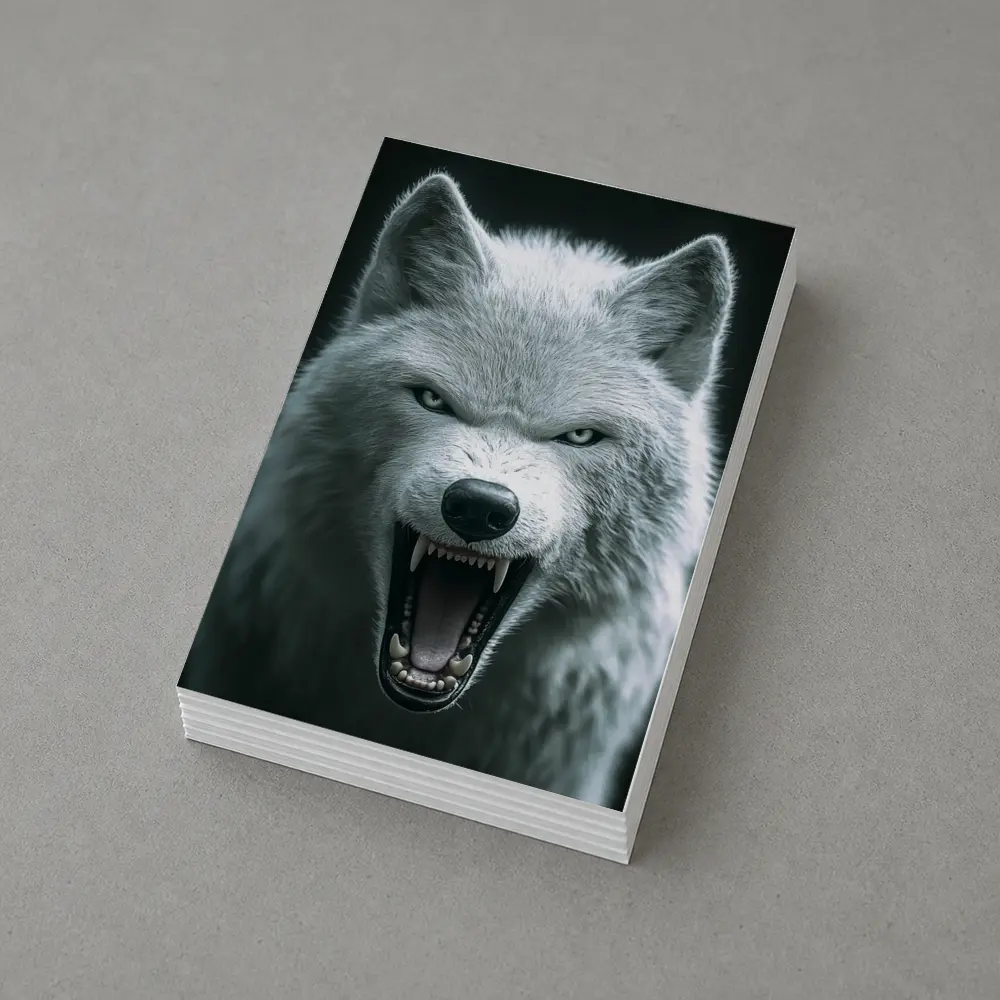 White Wolf Snarling Against Dark Background – Postcards