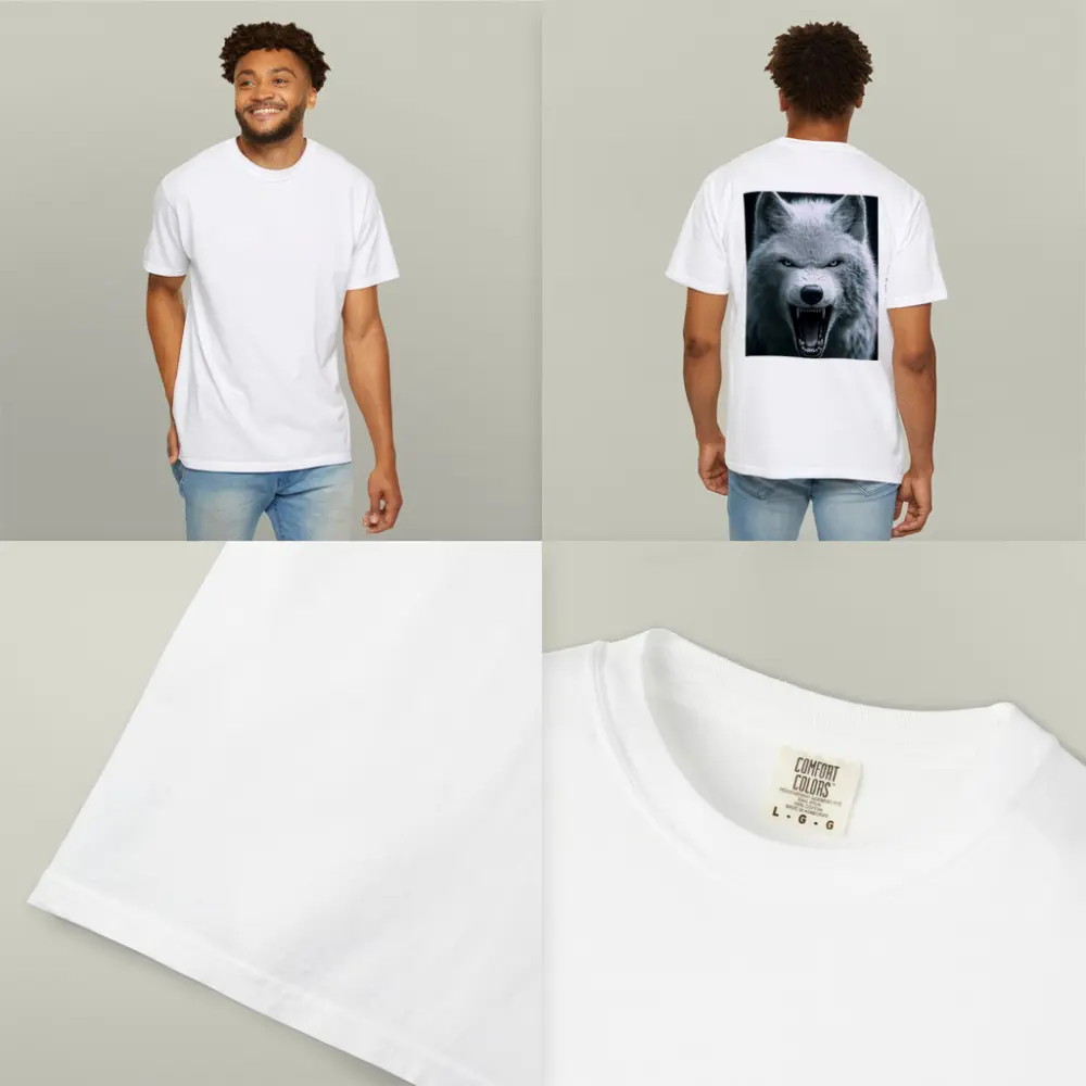White Wolf Snarling Against Dark Background – T-Shirts
