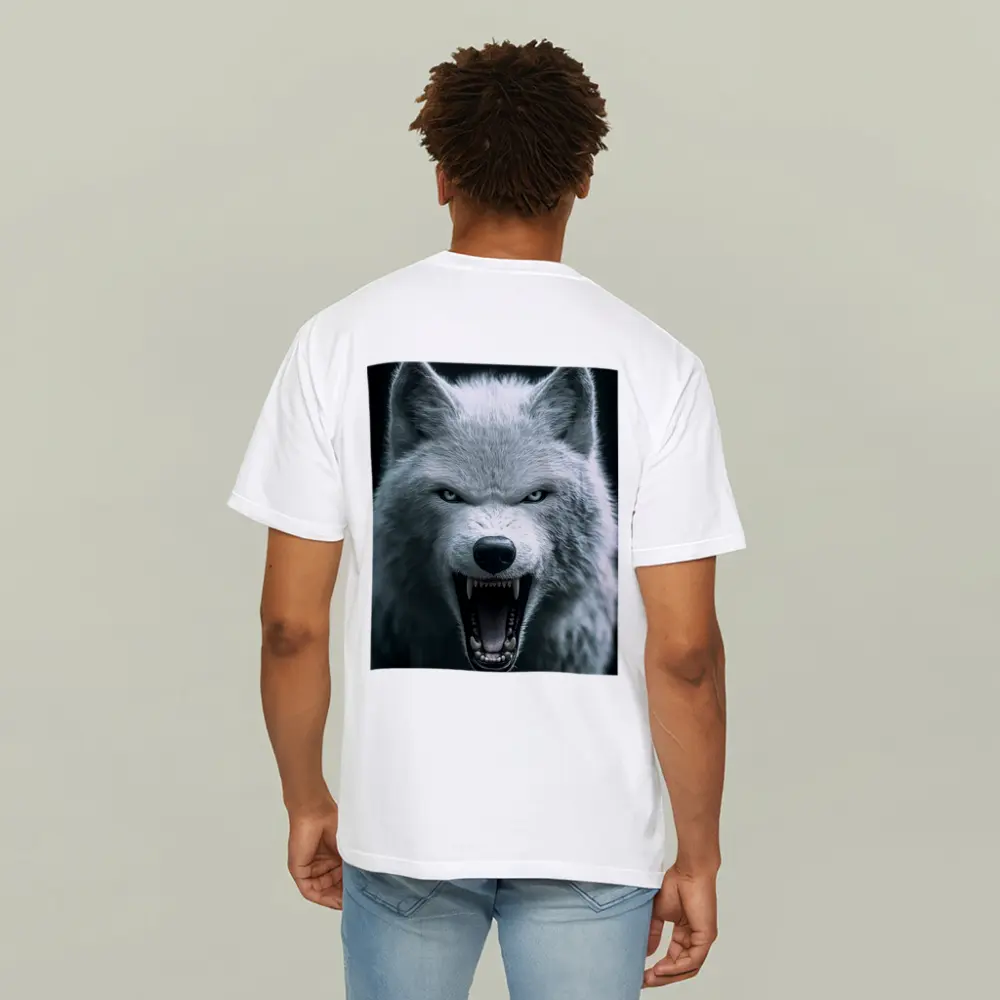 White Wolf Snarling Against Dark Background – T-Shirts