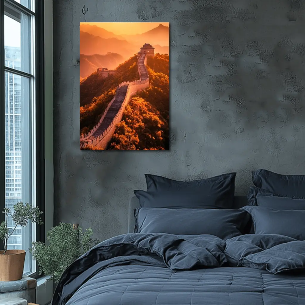 Great Wall of China Golden Sunset Mountains – Wall Art