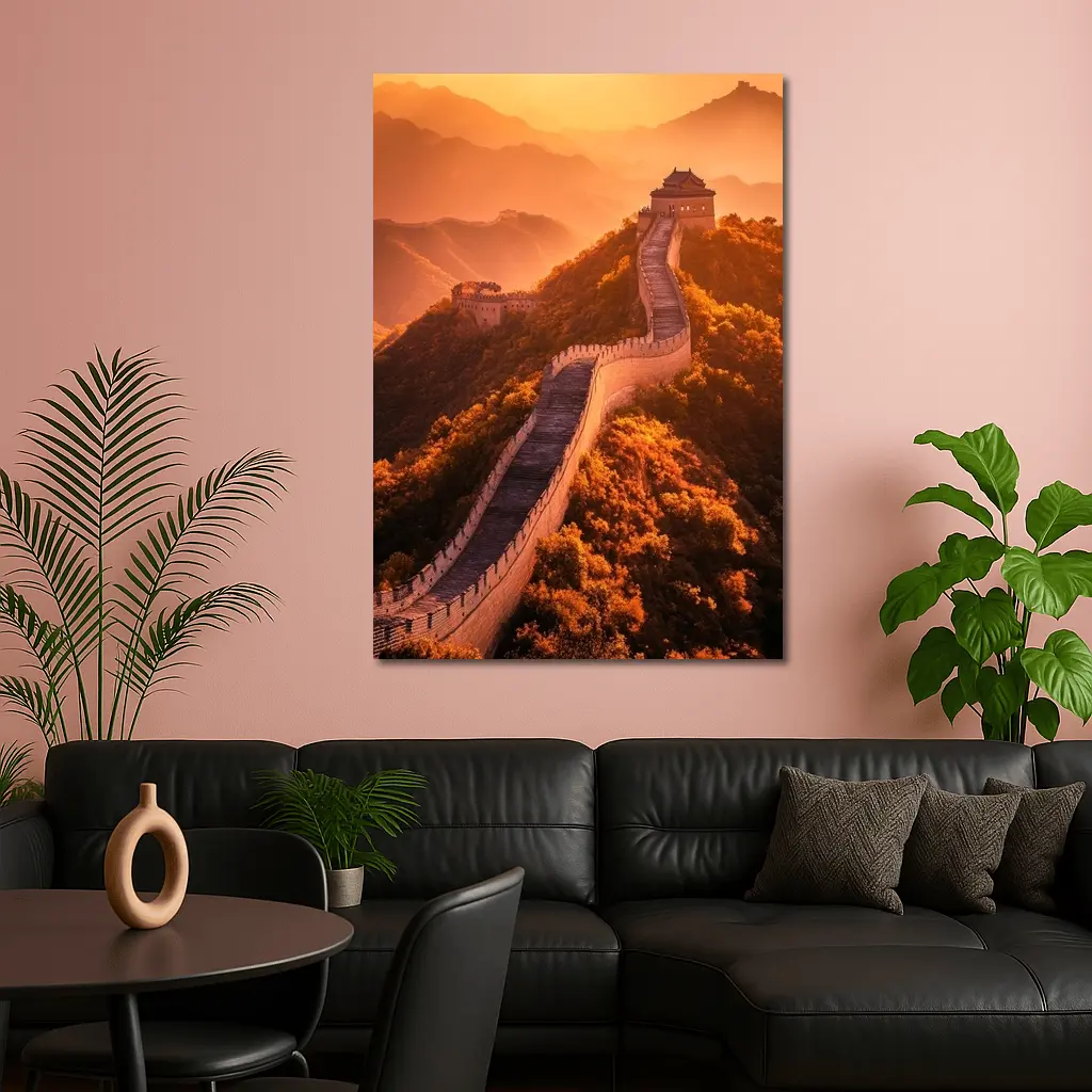 Great Wall of China Golden Sunset Mountains – Wall Art