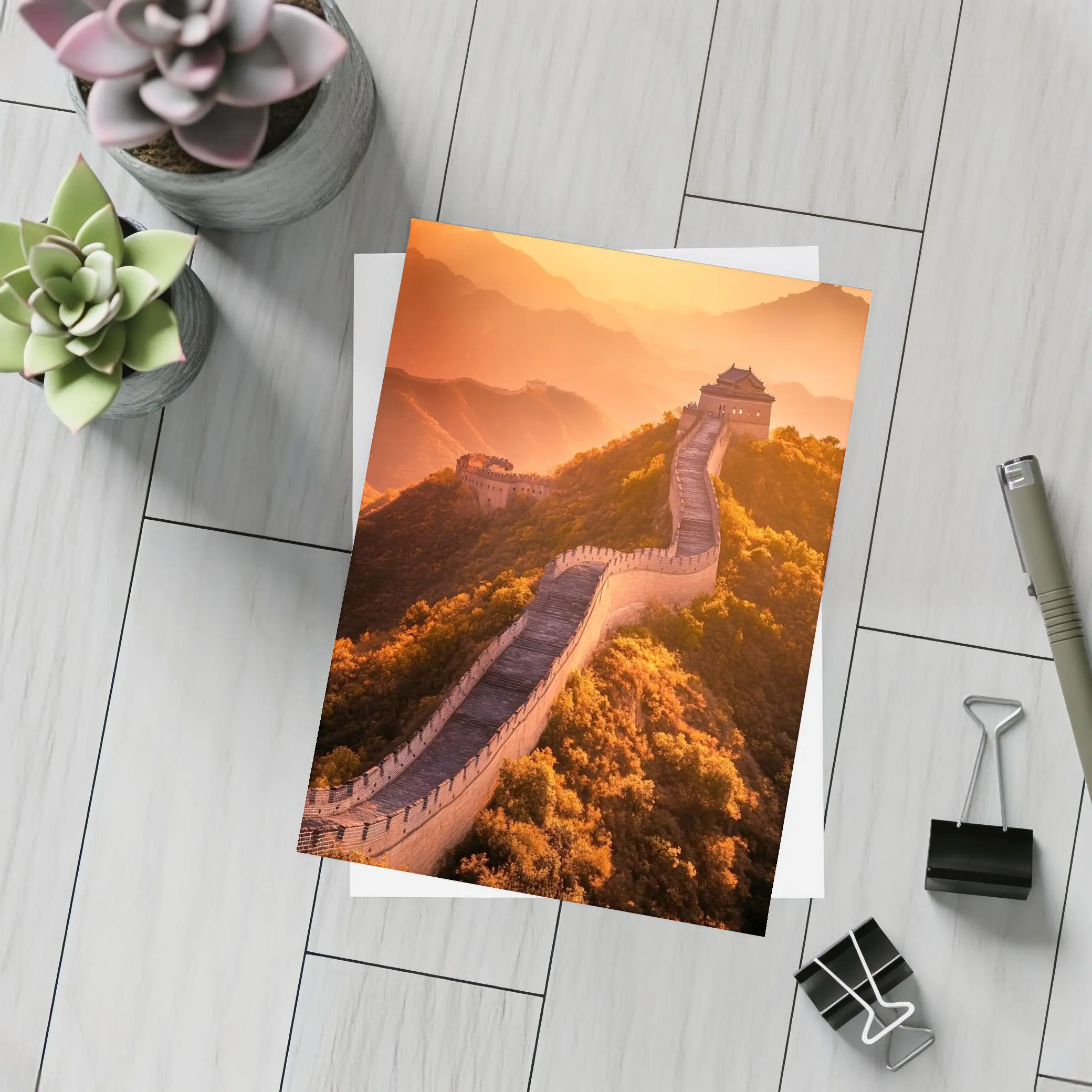 Great Wall of China Golden Sunset Mountains – Postcards
