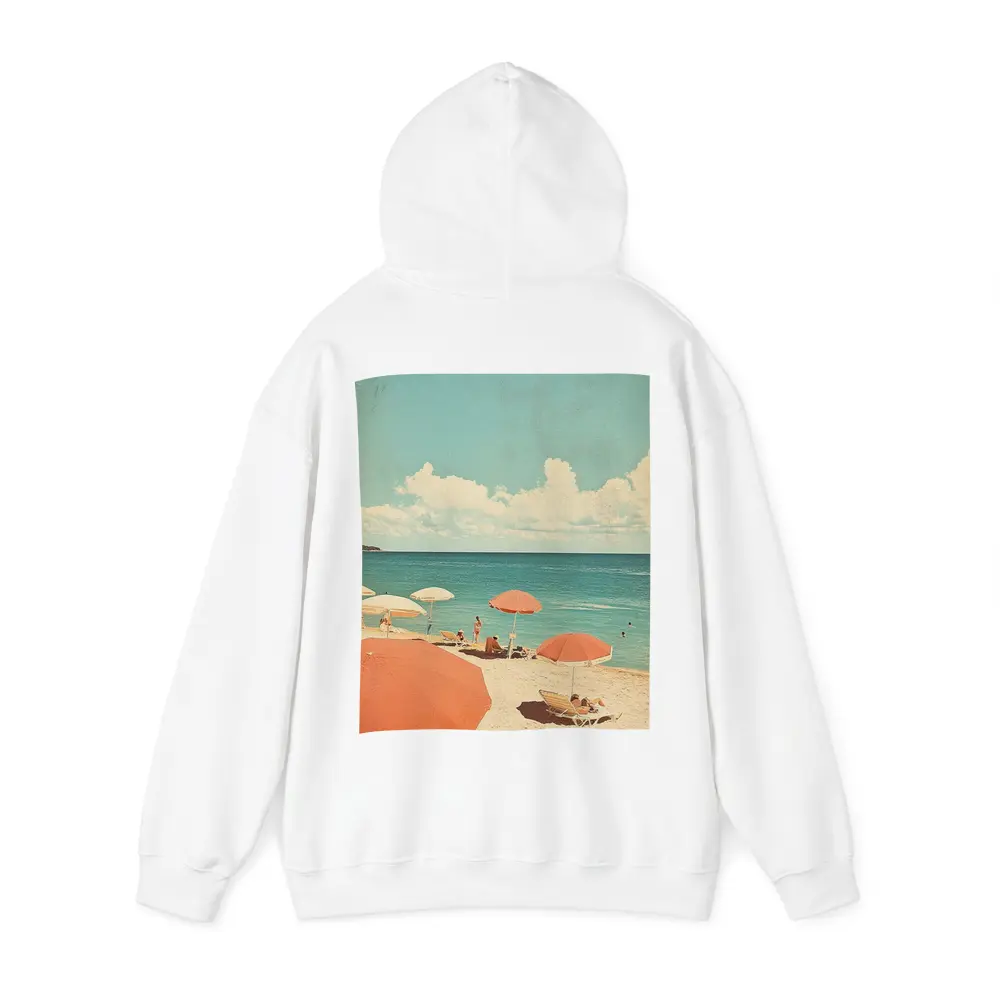 Retro Beach Scene Coral Umbrellas Summer – Hoodies