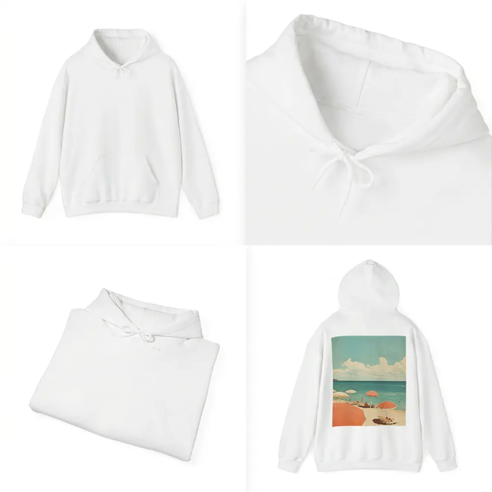 Retro Beach Scene Coral Umbrellas Summer – Hoodies