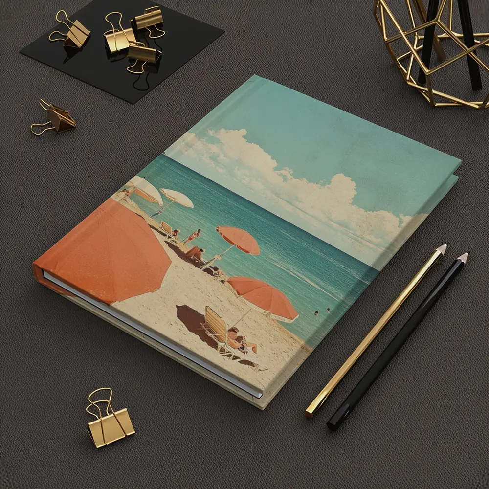 Retro Beach Scene Coral Umbrellas Summer – Notebooks