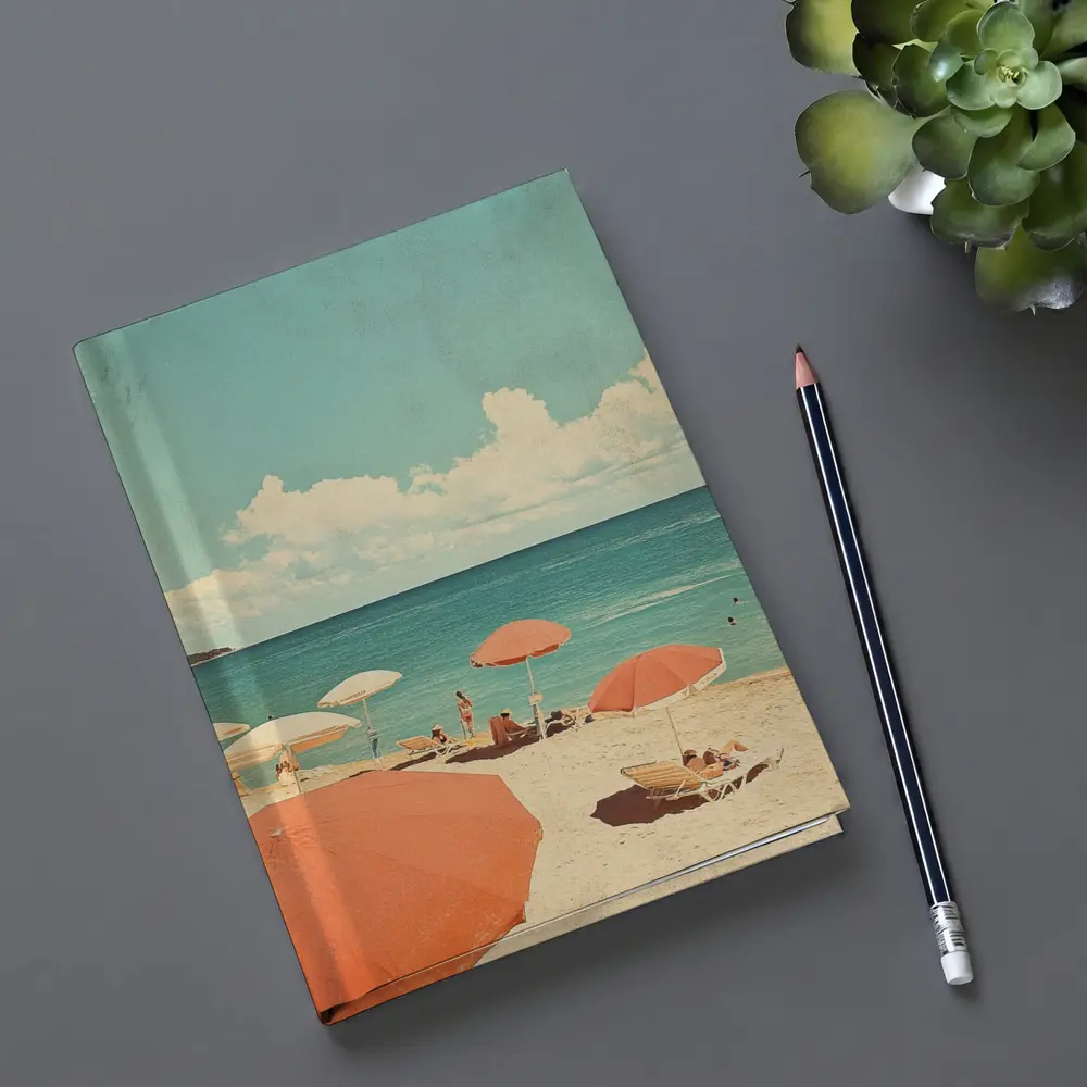 Retro Beach Scene Coral Umbrellas Summer – Notebooks