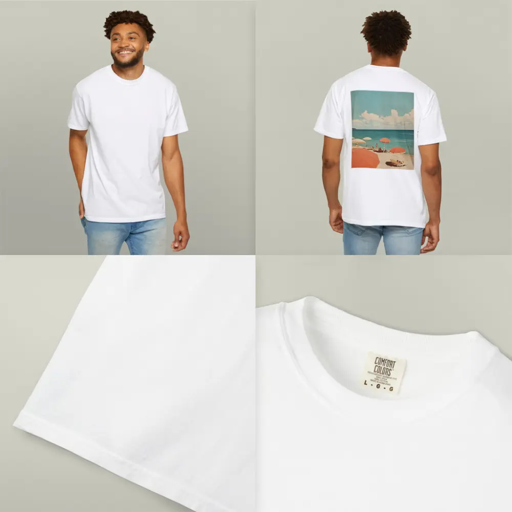 Retro Beach Scene Coral Umbrellas Summer – T-Shirts