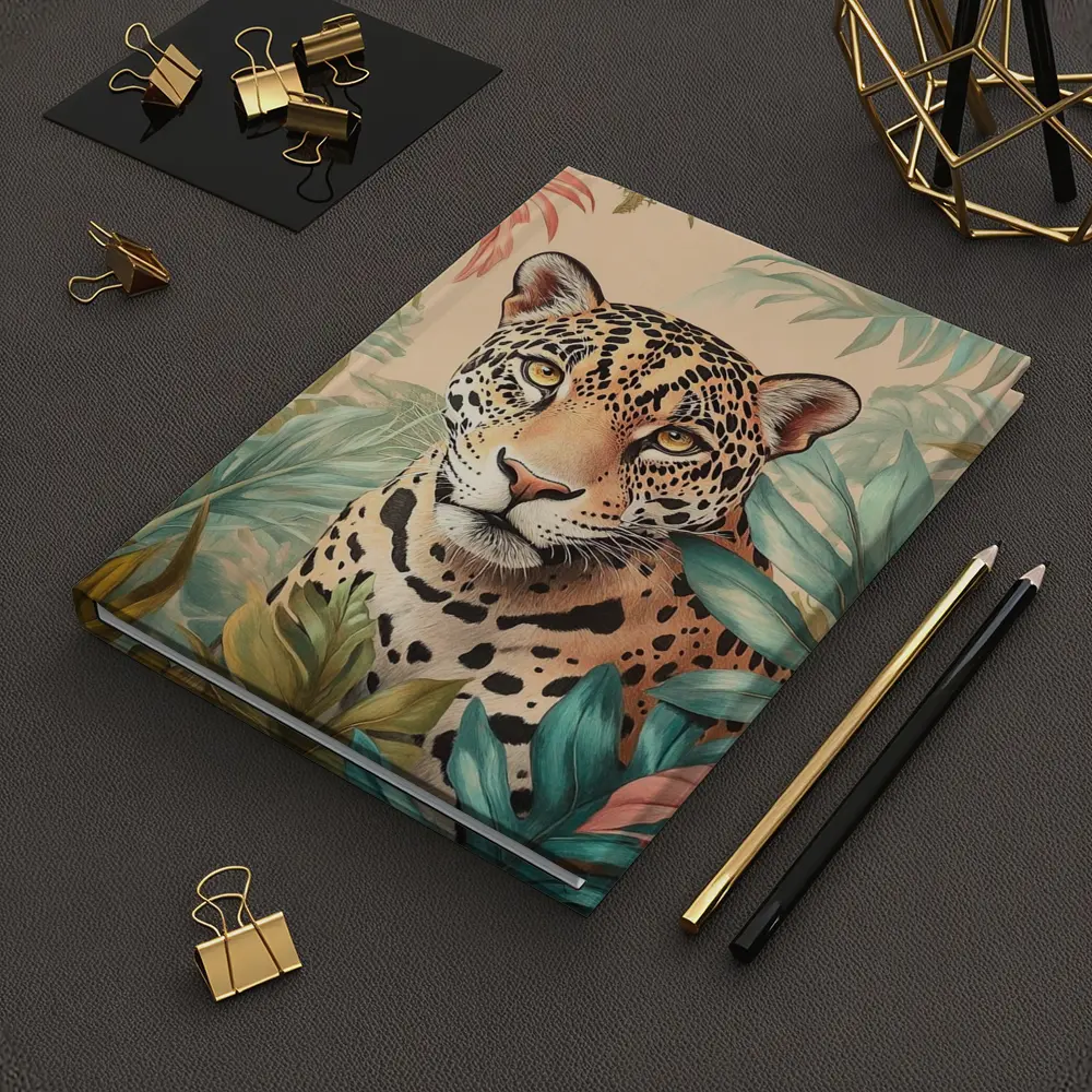 Jaguar Portrait Tropical Leaves Botanical Art – Notebooks