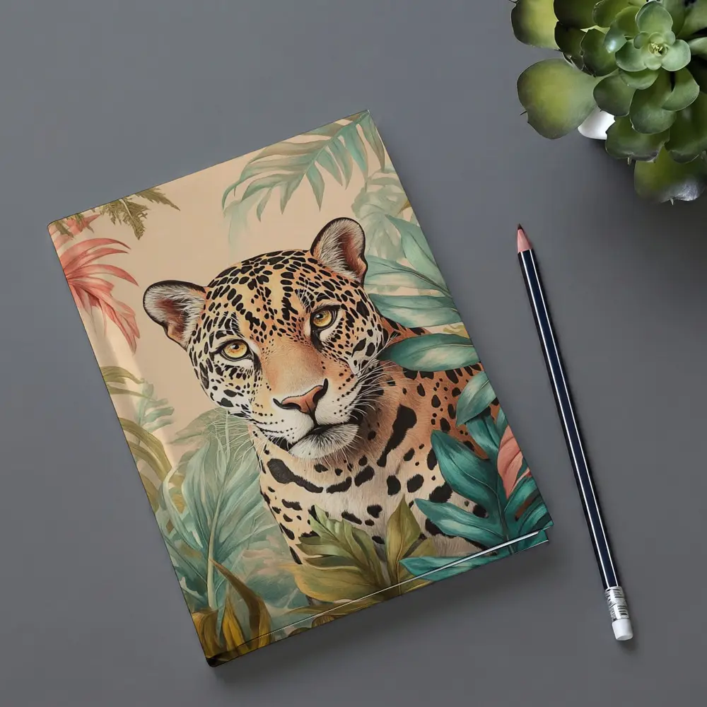 Jaguar Portrait Tropical Leaves Botanical Art – Notebooks