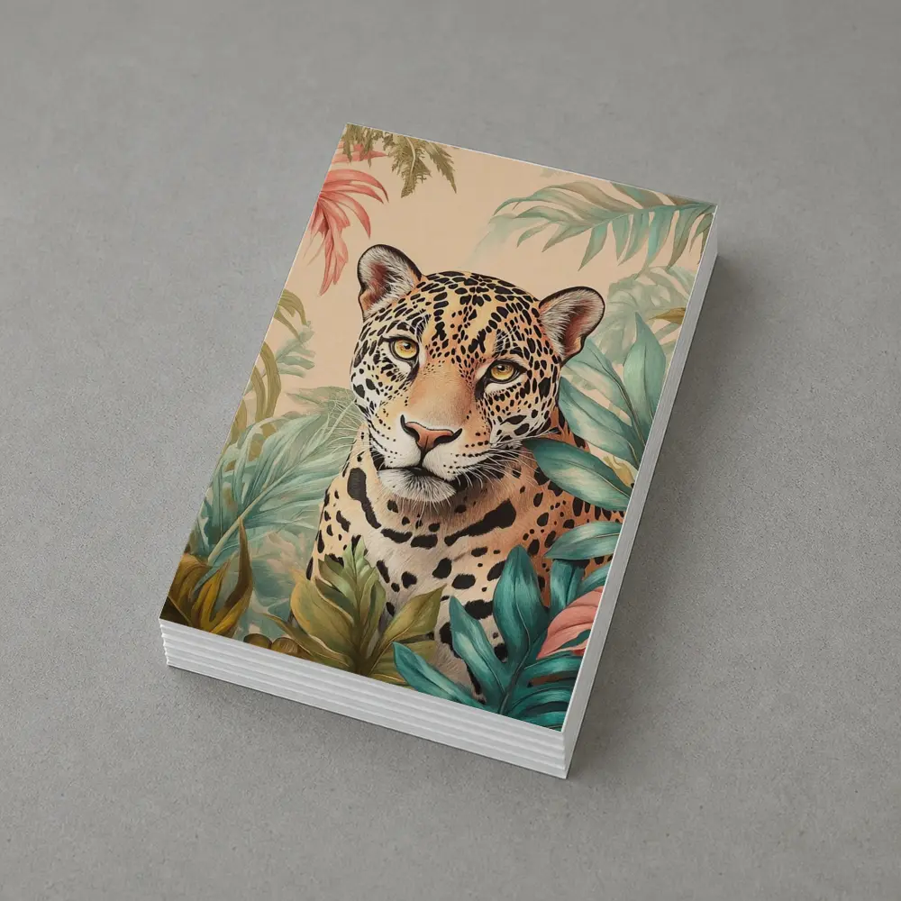 Jaguar Portrait Tropical Leaves Botanical Art – Postcards