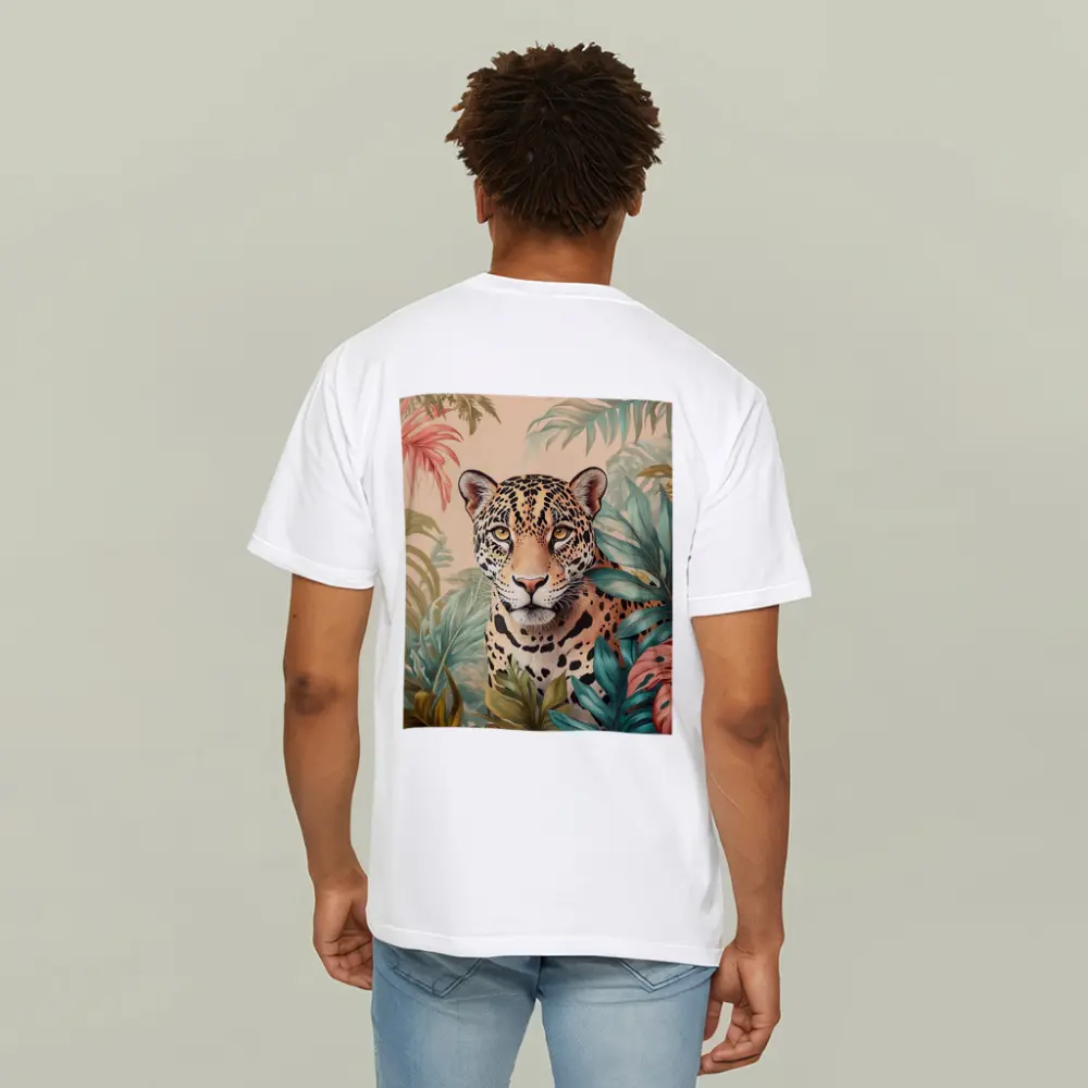 Jaguar Portrait Tropical Leaves Botanical Art – T-Shirts