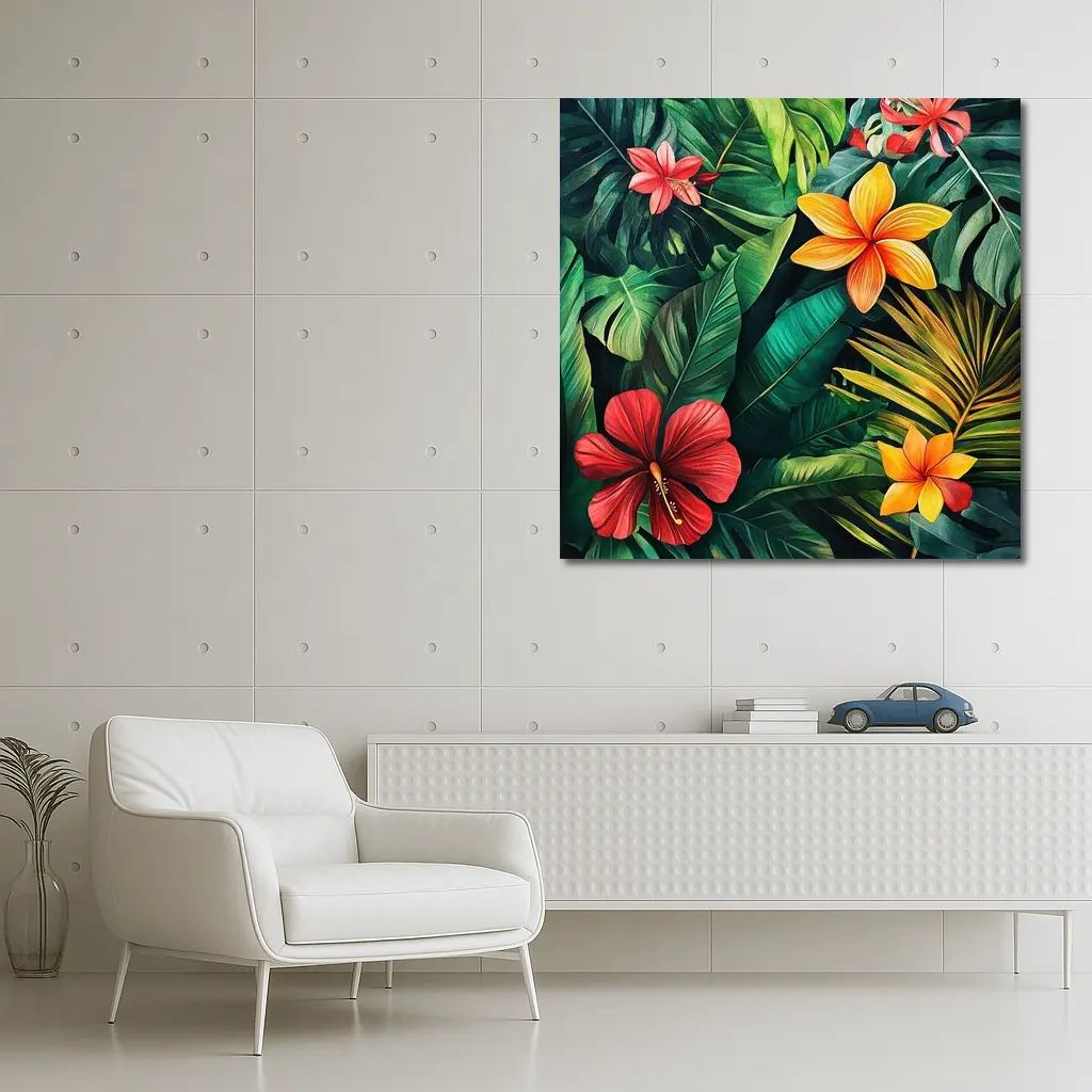 Tropical Hibiscus Plumeria Flowers Lush Jungle – Wall Art