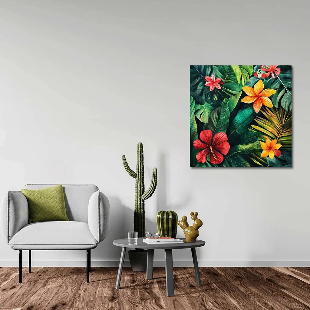 Tropical Hibiscus Plumeria Flowers Lush Jungle – Wall Art
