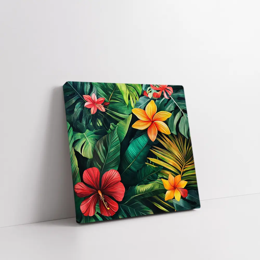 Tropical Hibiscus Plumeria Flowers Lush Jungle – Wall Art