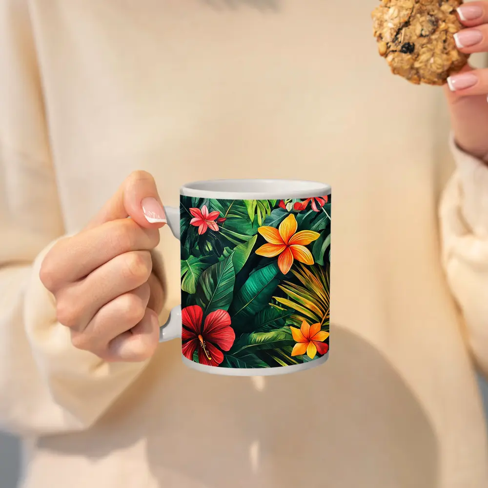Tropical Hibiscus Plumeria Flowers Lush Jungle – Mugs