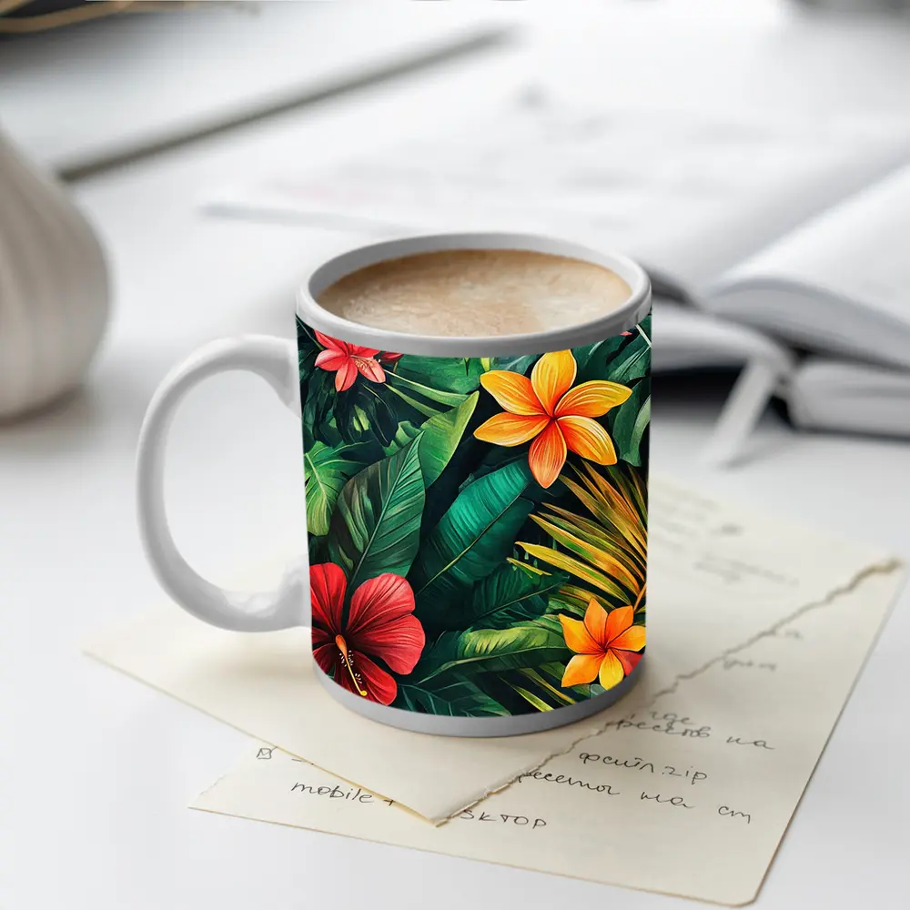 Tropical Hibiscus Plumeria Flowers Lush Jungle – Mugs