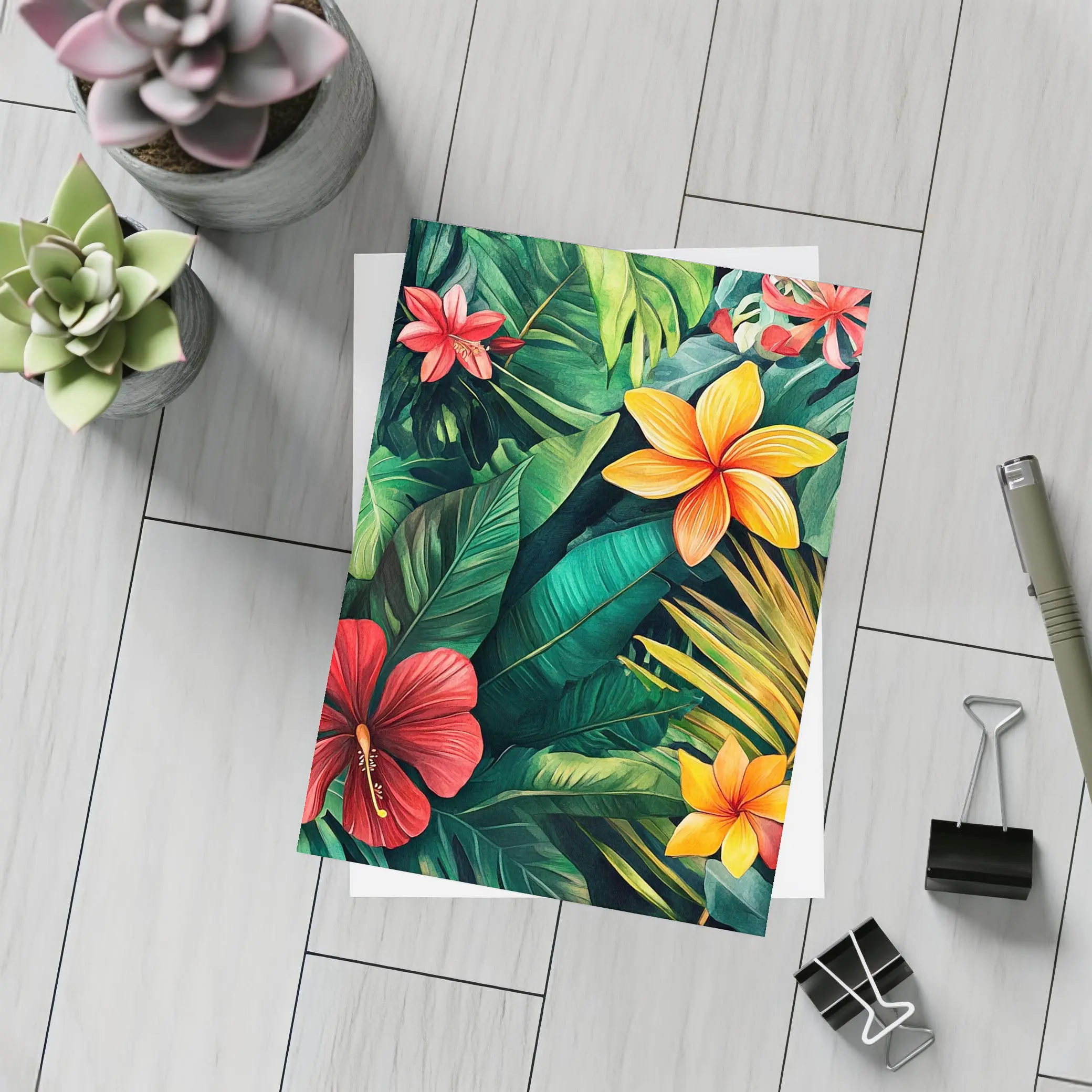 Tropical Hibiscus Plumeria Flowers Lush Jungle – Postcards