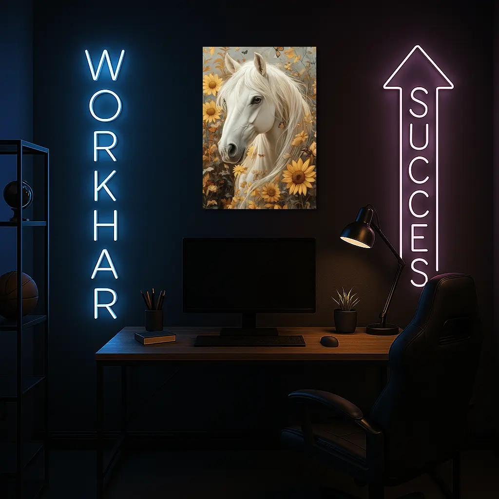White Horse Portrait Sunflowers Butterflies Golden – Wall Art