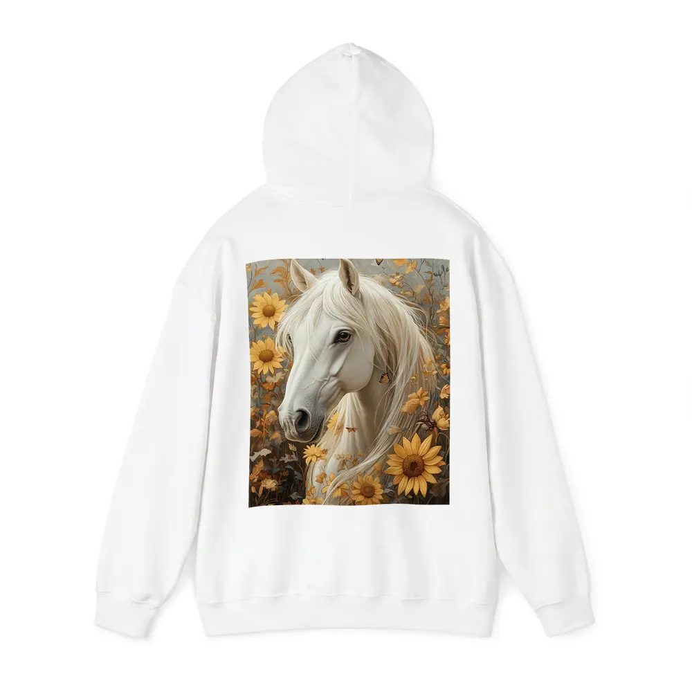 White Horse Portrait Sunflowers Butterflies Golden – Hoodies