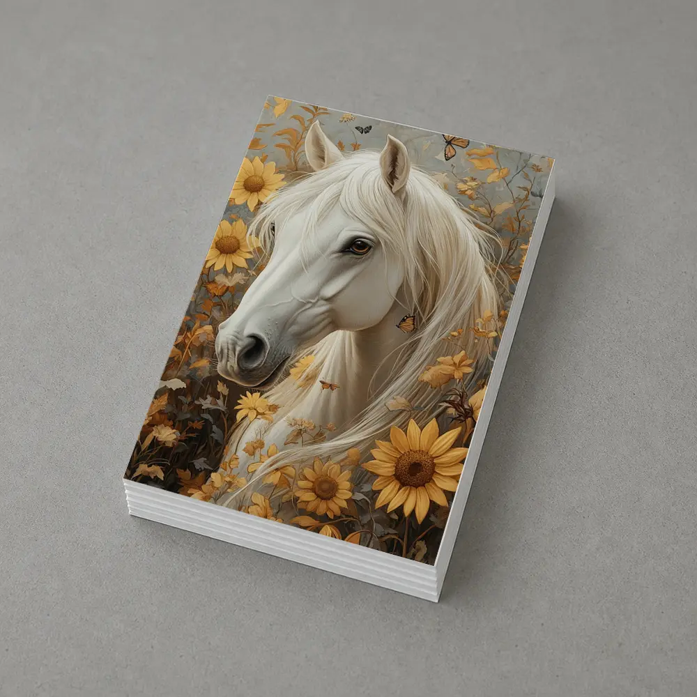White Horse Portrait Sunflowers Butterflies Golden – Postcards