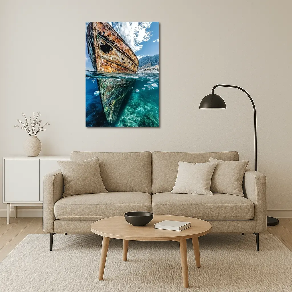 Rusty Shipwreck Split View Clear Ocean Water – Wall Art