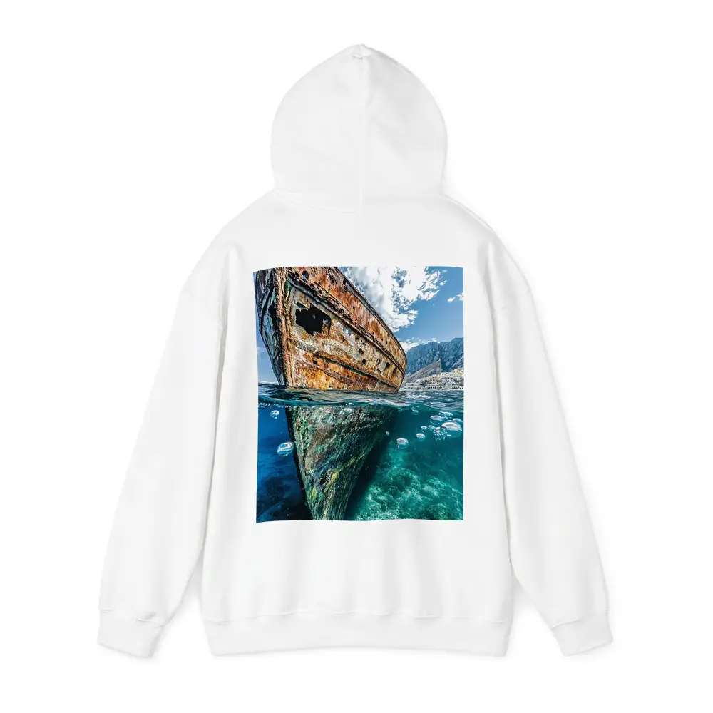 Rusty Shipwreck Split View Clear Ocean Water – Hoodies