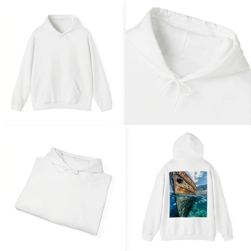 Rusty Shipwreck Split View Clear Ocean Water – Hoodies
