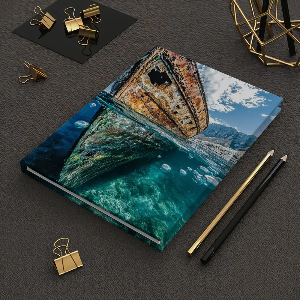 Rusty Shipwreck Split View Clear Ocean Water – Notebooks