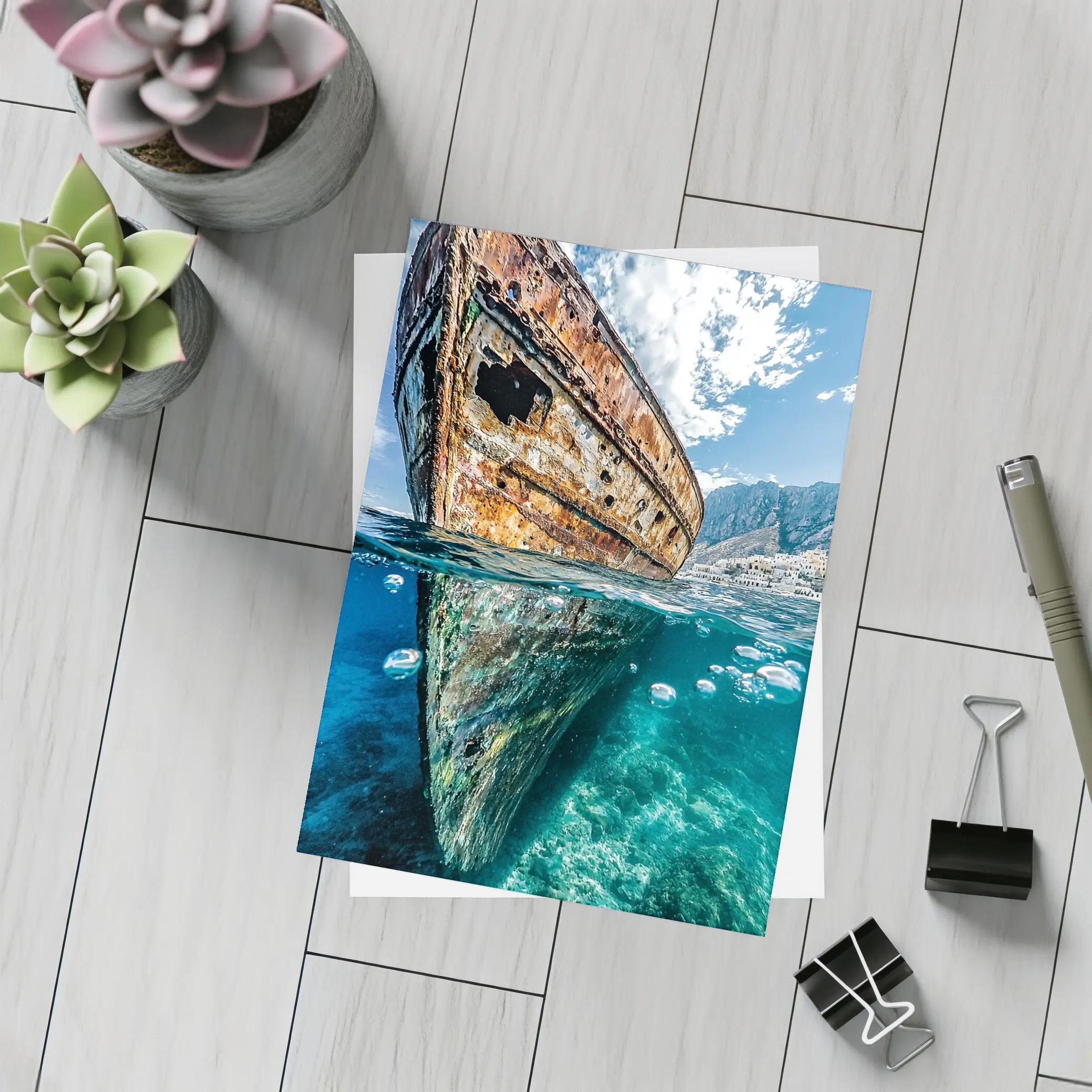 Rusty Shipwreck Split View Clear Ocean Water – Postcards