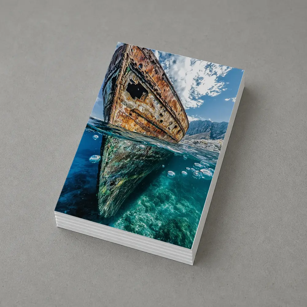 Rusty Shipwreck Split View Clear Ocean Water – Postcards