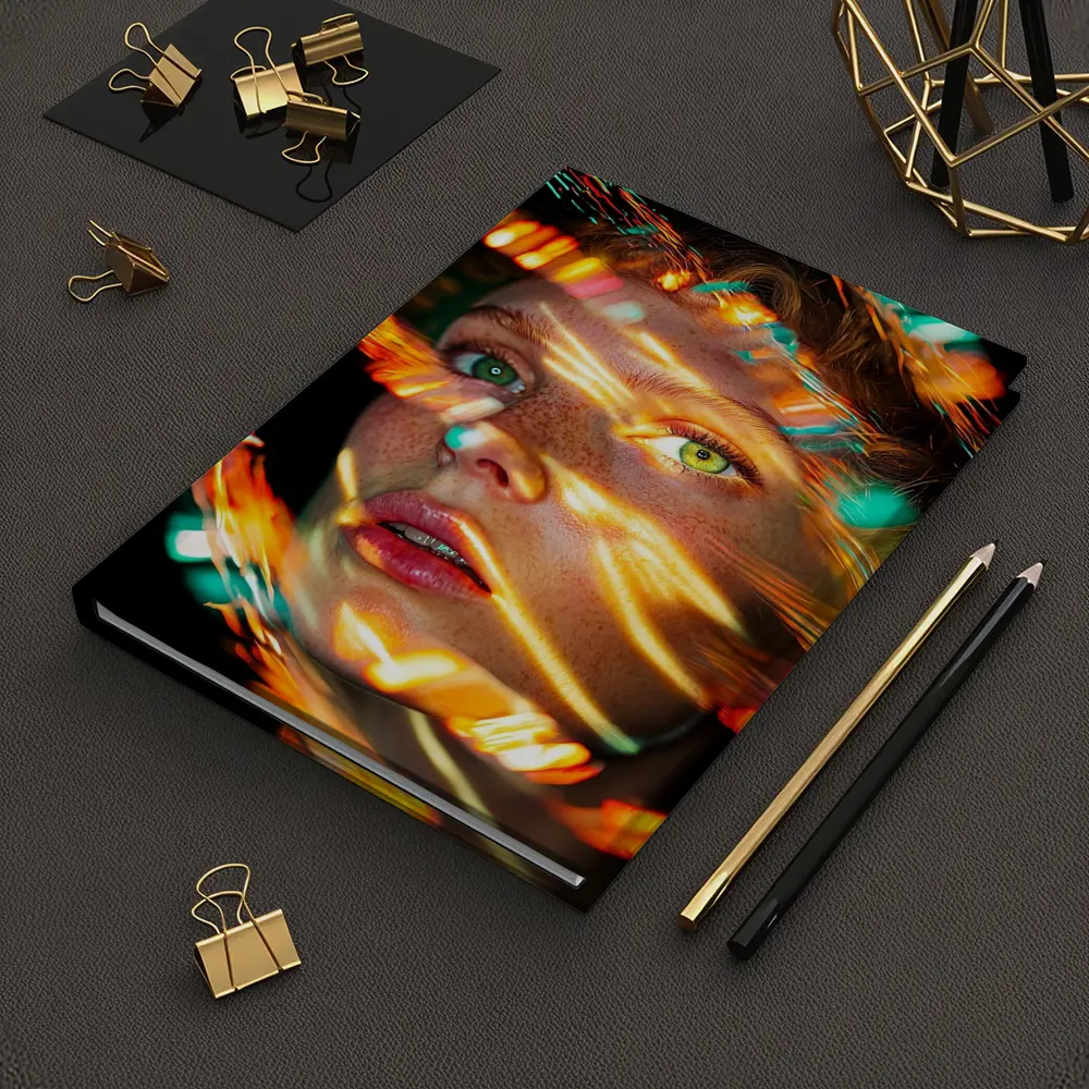 Woman Face Neon Light Streaks Portrait – Notebooks
