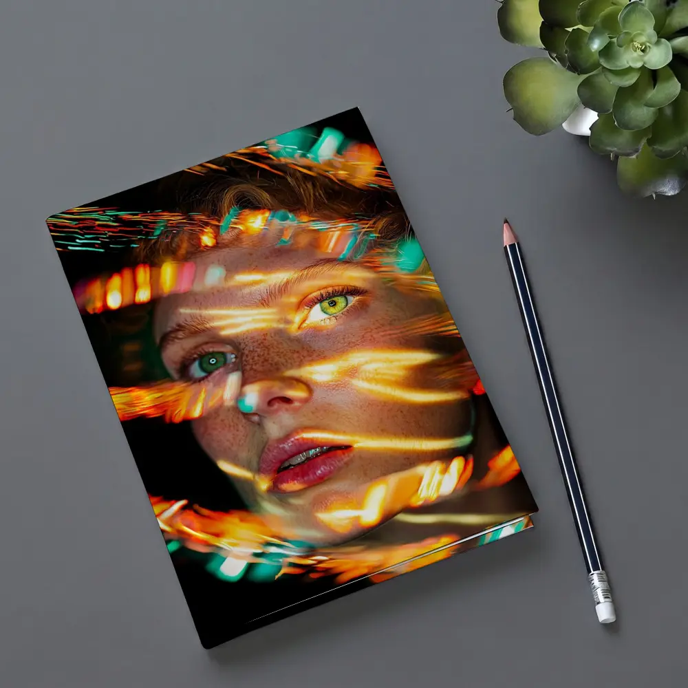 Woman Face Neon Light Streaks Portrait – Notebooks