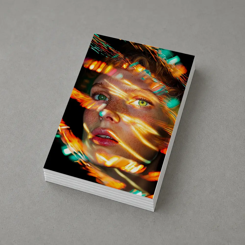 Woman Face Neon Light Streaks Portrait – Postcards