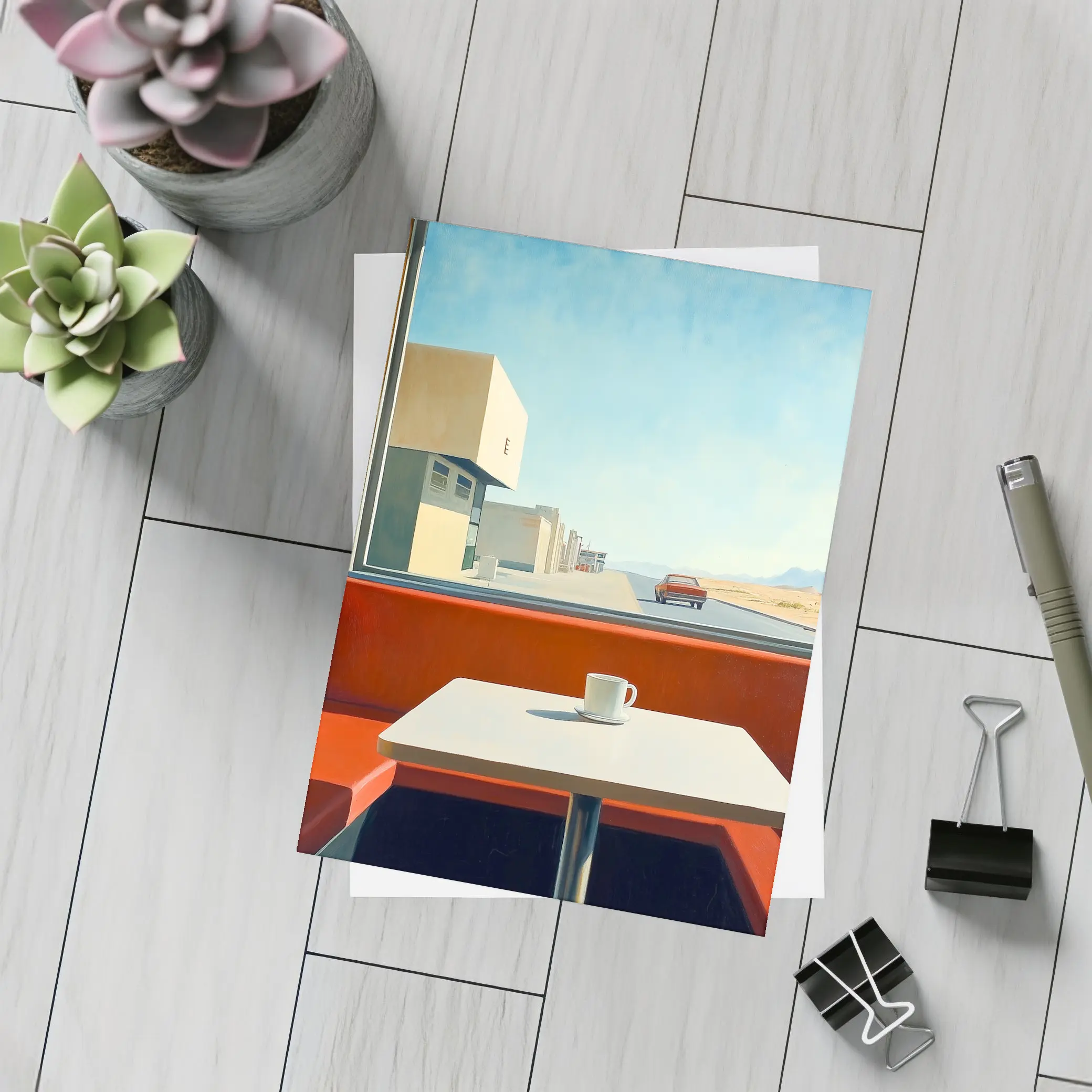 Desert Diner Booth Coffee Retro Painting – Postcards