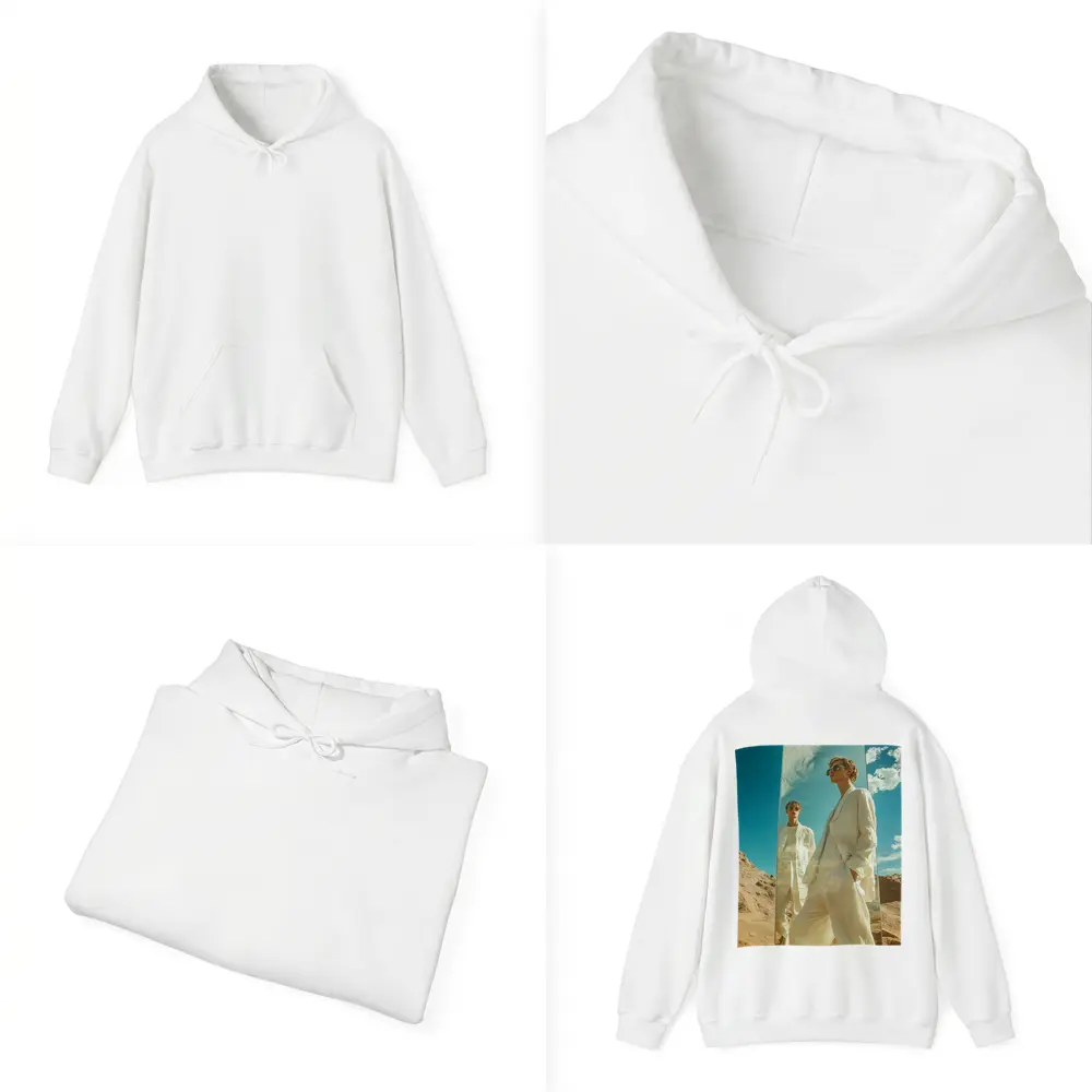 Man White Suit Mirror Desert Landscape – Hoodies
