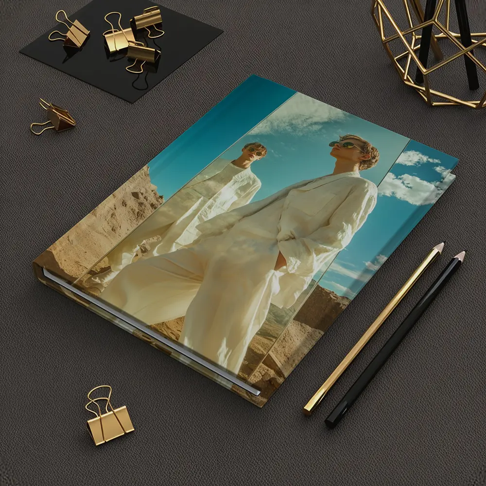 Man White Suit Mirror Desert Landscape – Notebooks